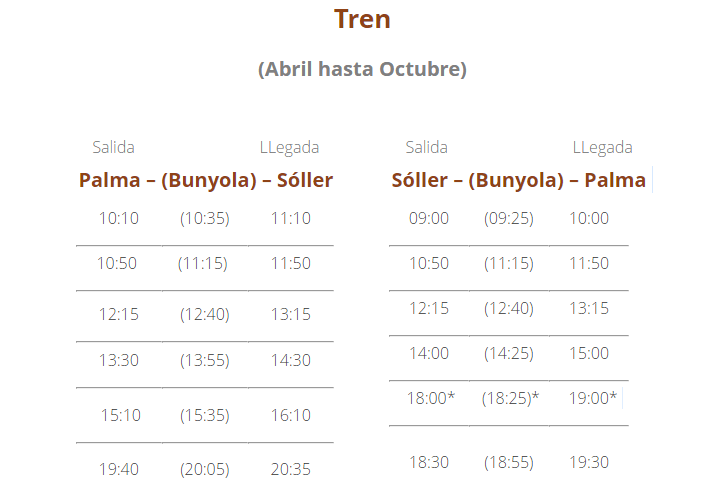 horarios tren soller