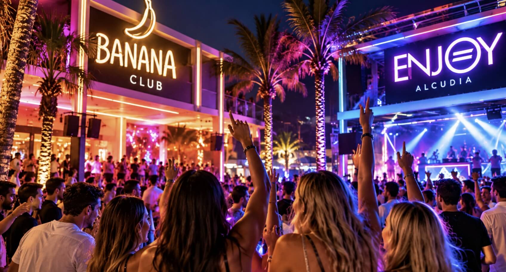 Diskotheken in Alcudia mit Partystimmung, Musik und bunten Lichtern im Banana Club und der Magic-Zone